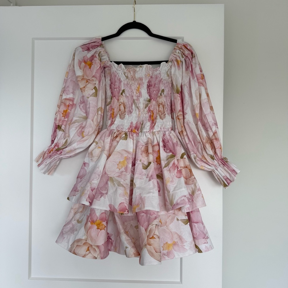 Floral Pink and White Tiered Dress